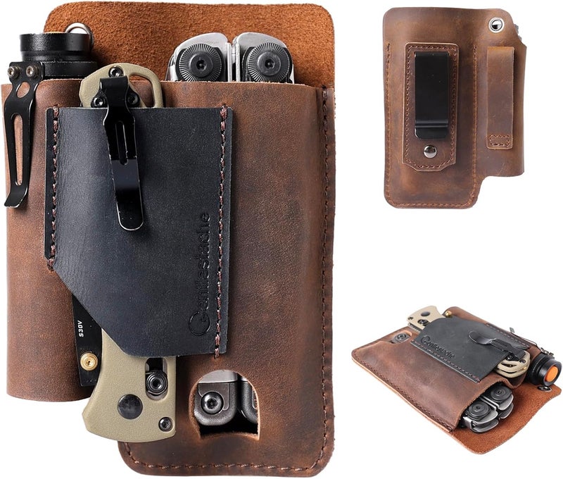 Gentlestache Leather Multitool Sheath - Belt Clip EDC Belt Organizer - Leather Multi Tool Holster for Belt - Multitool Holder - Image 1